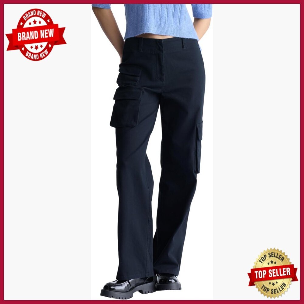Straight Leg Cargo Pants with Multiple Pockets, Mid Rise Fit